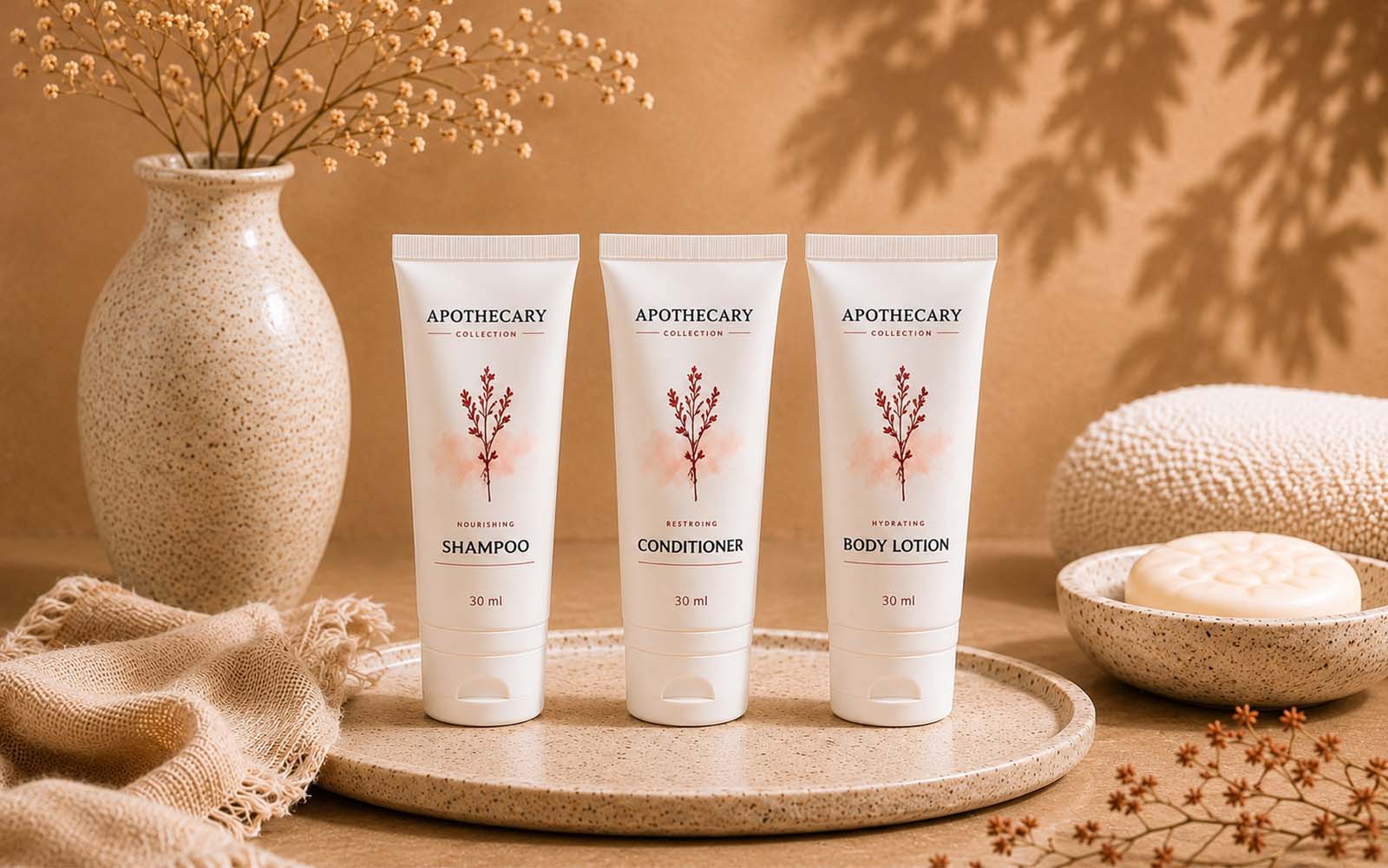 Mirah Belle Apothecary hotel amenities in tube formats