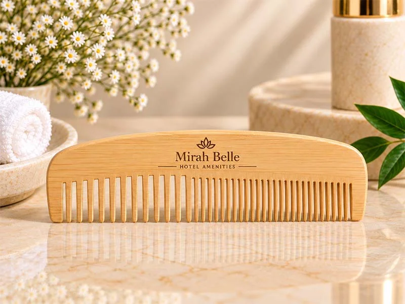 Premium bamboo hotel comb in a kraft box